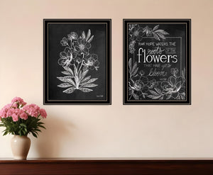 HomeRoots Set of Two Vintage Chalkboard Bloom Prints - Rustic Framed Wall Art for Timeless Farmhouse Charm Black and Gold 29 x 18 407975