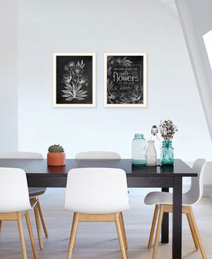 HomeRoots Set of Two Vintage Chalkboard Bloom Prints - Rustic Framed Wall Art for Timeless Farmhouse Charm White 29 x 18 407976