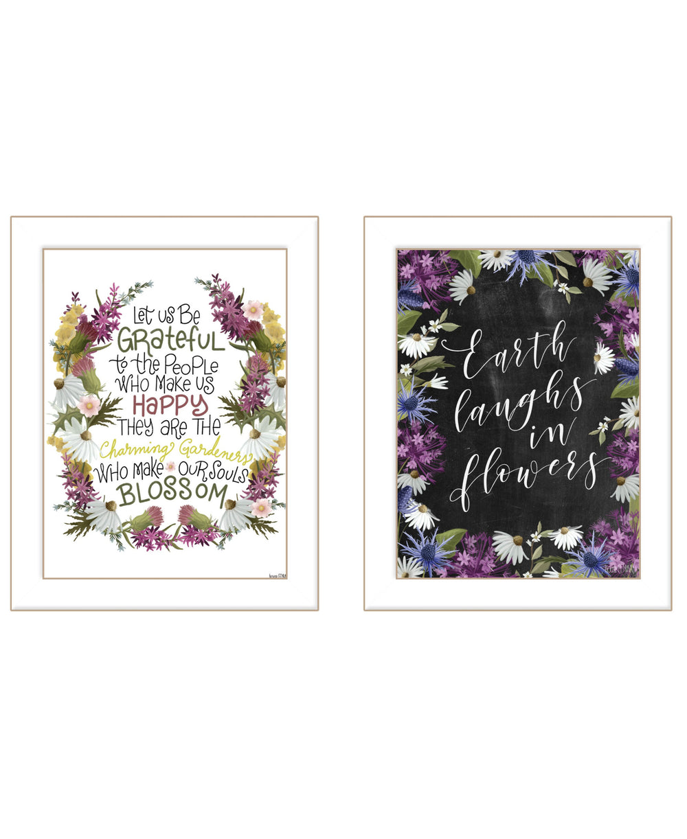 Homeroots Set Of Two Flowers Make Us Laugh White Framed Print Wall Art White Wood Print 407977