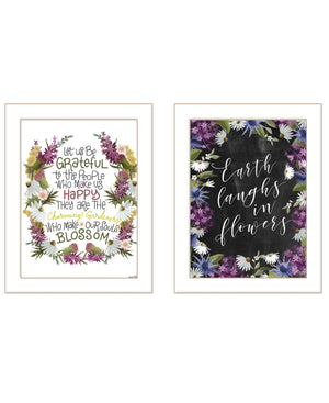 Homeroots Set Of Two Flowers Make Us Laugh White Framed Print Wall Art White Wood Print 407977