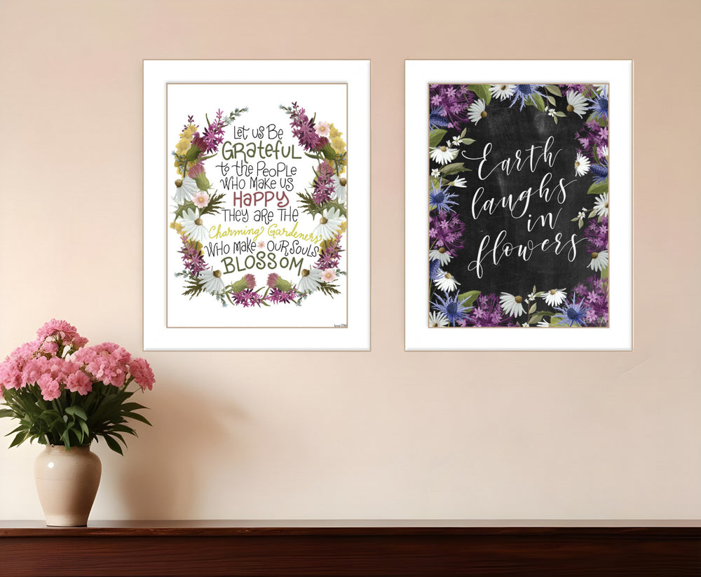 Homeroots Set Of Two Flowers Make Us Laugh White Framed Print Wall Art White Wood Print 407977