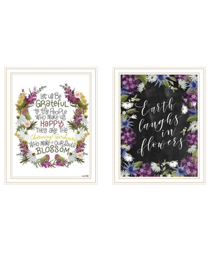 HomeRoots Set of Two Floral Prints in White Frame - Modern Farmhouse Wall Art for Elegant Home Decor 407978