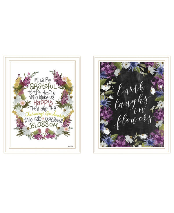 HomeRoots Set of Two Floral Prints in White Frame - Modern Farmhouse Wall Art for Elegant Home Decor 407978