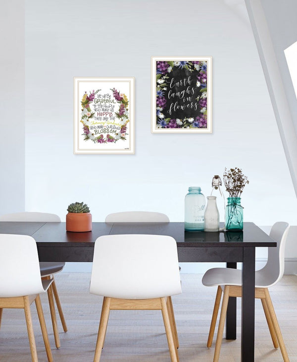 HomeRoots Set of Two Floral Prints in White Frame - Modern Farmhouse Wall Art for Elegant Home Decor 407978