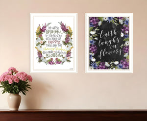 HomeRoots Set of Two Floral Prints in White Frame - Modern Farmhouse Wall Art for Elegant Home Decor 407978