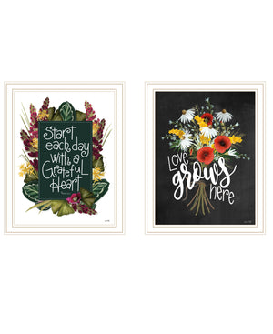 Homeroots Set Of Two With Grateful Hearts White Framed Print Wall Art  Wood Print 407981