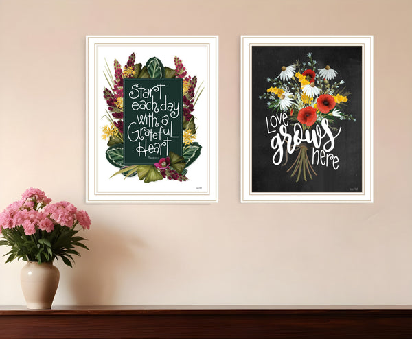 Homeroots Set Of Two With Grateful Hearts White Framed Print Wall Art  Wood Print 407981