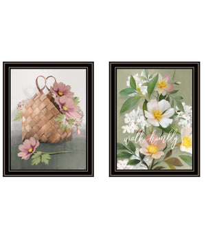 HomeRoots Set of Two Farmhouse Daisies Framed Wall Art - Rustic Black Frames for Modern Home Decor Style 407985