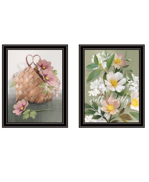 HomeRoots Set of Two Farmhouse Daisies Framed Wall Art - Rustic Black Frames for Modern Home Decor Style 407985