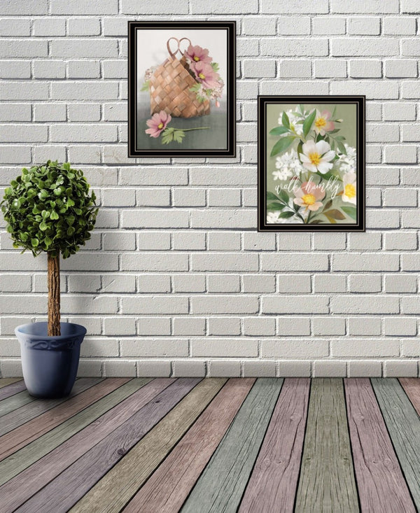HomeRoots Set of Two Farmhouse Daisies Framed Wall Art - Rustic Black Frames for Modern Home Decor Style 407985