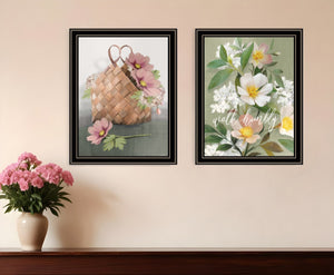 HomeRoots Set of Two Farmhouse Daisies Framed Wall Art - Rustic Black Frames for Modern Home Decor Style 407985