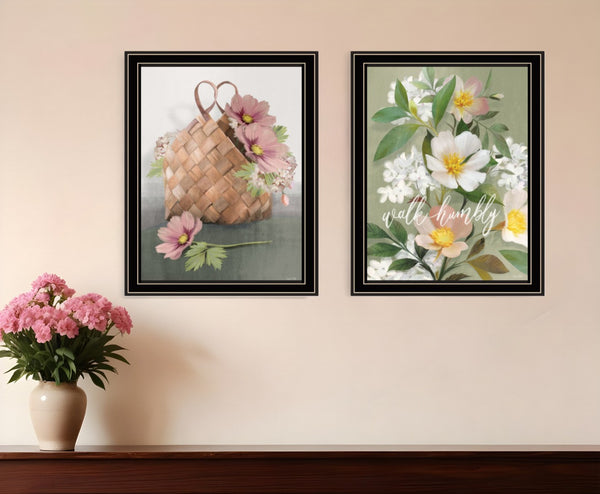 HomeRoots Set of Two Farmhouse Daisies Framed Wall Art - Rustic Black Frames for Modern Home Decor Style 407985