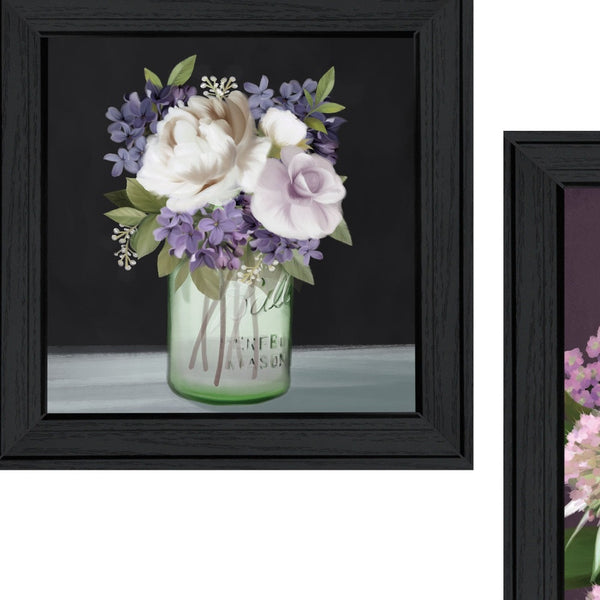 Homeroots Set Of Two Lilac And Wild Plum Bouquet Black Framed Print Wall Art  Wood Print 407986