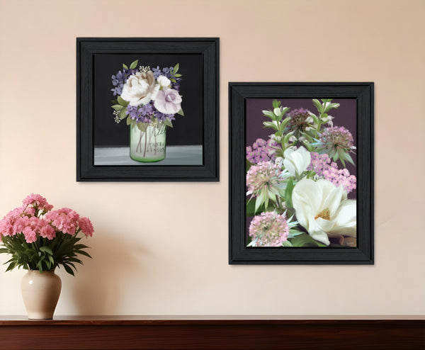 Homeroots Set Of Two Lilac And Wild Plum Bouquet Black Framed Print Wall Art  Wood Print 407986