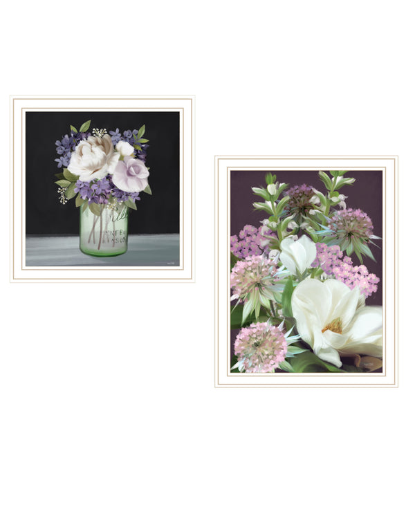 Homeroots Set Of Two Lilac And Wild Plum Bouquet White Framed Print Wall Art White Wood Print 407988