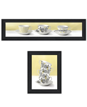 Homeroots Set Of Two Teacups Black Framed Print Kitchen Wall Art Charcoal Wood Print 407991
