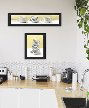 Homeroots Set Of Two Teacups Black Framed Print Kitchen Wall Art Charcoal Wood Print 407991