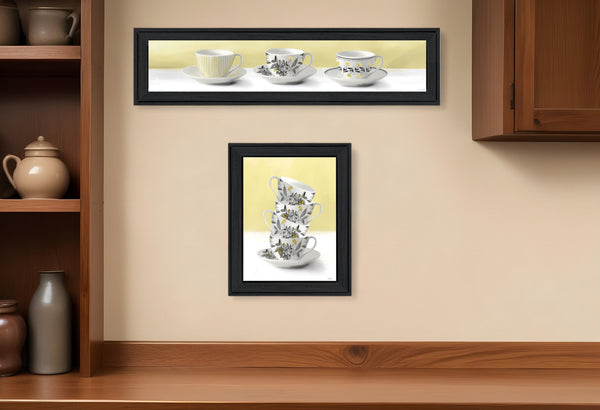 Homeroots Set Of Two Teacups Black Framed Print Kitchen Wall Art Charcoal Wood Print 407991