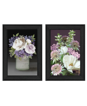 HomeRoots Set of Two Rustic Floral Prints in Black Frame - Lilac and Wild Plum Wall Art for Modern Décor Charcoal 31 x 21 407992