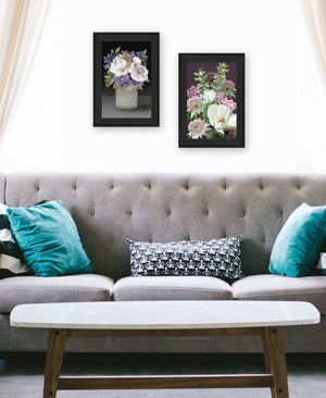 HomeRoots Set of Two Rustic Floral Prints in Black Frame - Lilac and Wild Plum Wall Art for Modern Décor Charcoal 31 x 21 407992
