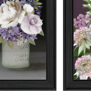 HomeRoots Set of Two Rustic Floral Prints in Black Frame - Lilac and Wild Plum Wall Art for Modern Décor Charcoal 31 x 21 407992