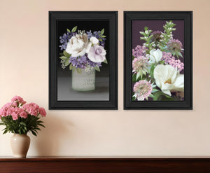 HomeRoots Set of Two Rustic Floral Prints in Black Frame - Lilac and Wild Plum Wall Art for Modern Décor Charcoal 31 x 21 407992