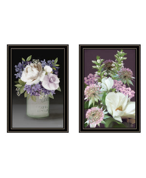 HomeRoots Set of Two Rustic Floral Prints in Black Frame - Lilac and Wild Plum Wall Art for Modern Décor Black and Gold 29 x 20 407993