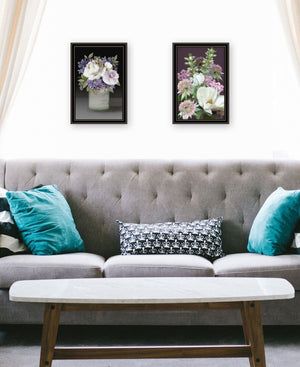 HomeRoots Set of Two Rustic Floral Prints in Black Frame - Lilac and Wild Plum Wall Art for Modern Décor Black and Gold 29 x 20 407993