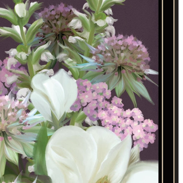 HomeRoots Set of Two Rustic Floral Prints in Black Frame - Lilac and Wild Plum Wall Art for Modern Décor Black and Gold 29 x 20 407993