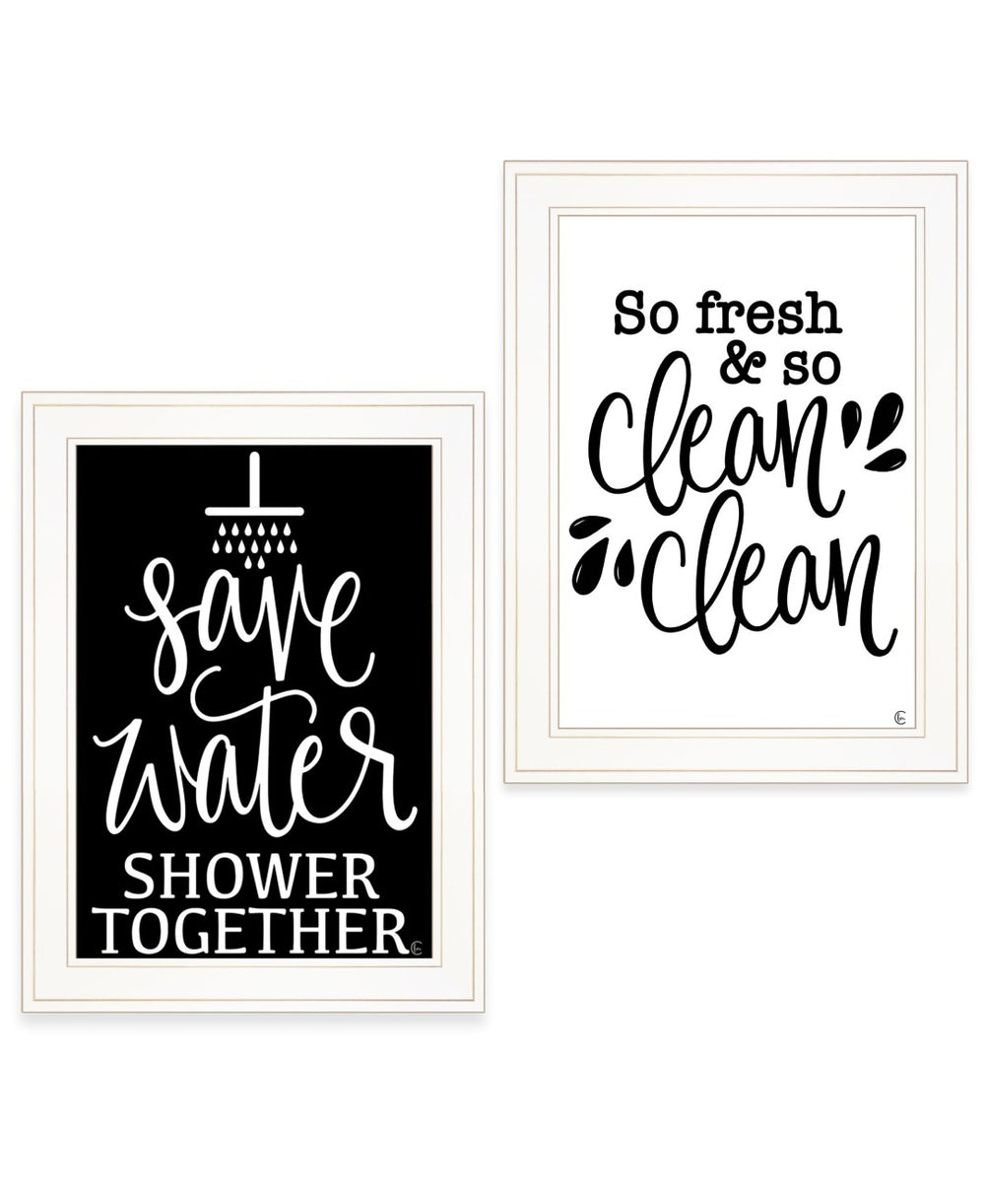 HomeRoots Set of Two Stylish White Framed Prints for Bathroom Décor - Modern Farmhouse Art for Any Space 407995