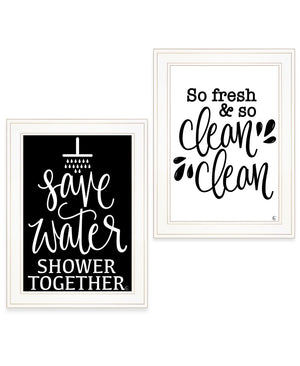 HomeRoots Set of Two Stylish White Framed Prints for Bathroom Décor - Modern Farmhouse Art for Any Space 407995