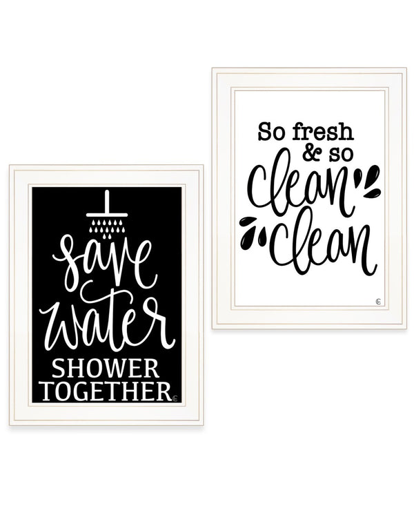 HomeRoots Set of Two Stylish White Framed Prints for Bathroom Décor - Modern Farmhouse Art for Any Space 407995