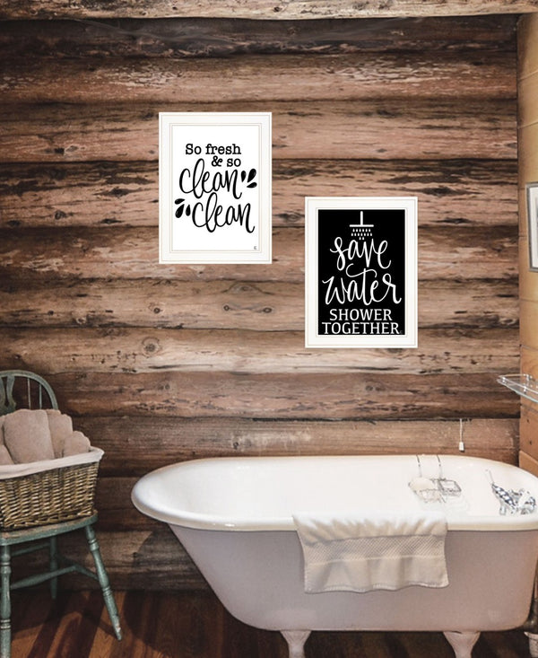 HomeRoots Set of Two Stylish White Framed Prints for Bathroom Décor - Modern Farmhouse Art for Any Space 407995