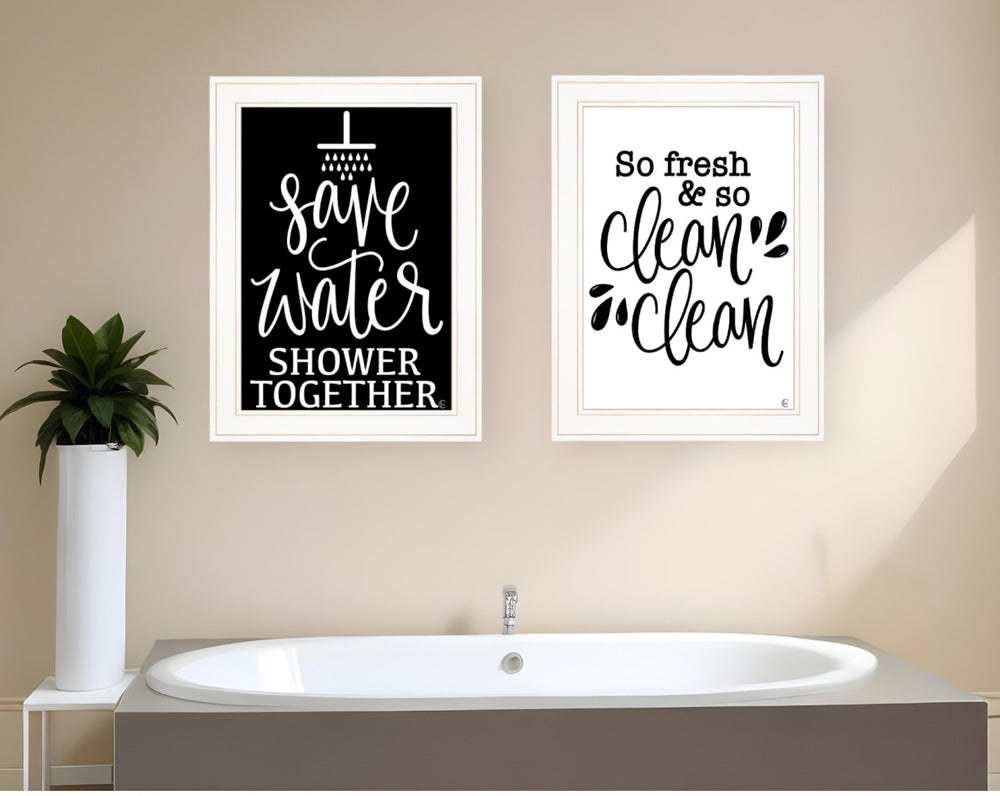 HomeRoots Set of Two Stylish White Framed Prints for Bathroom Décor - Modern Farmhouse Art for Any Space 407995