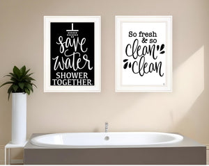 HomeRoots Set of Two Stylish White Framed Prints for Bathroom Décor - Modern Farmhouse Art for Any Space 407995