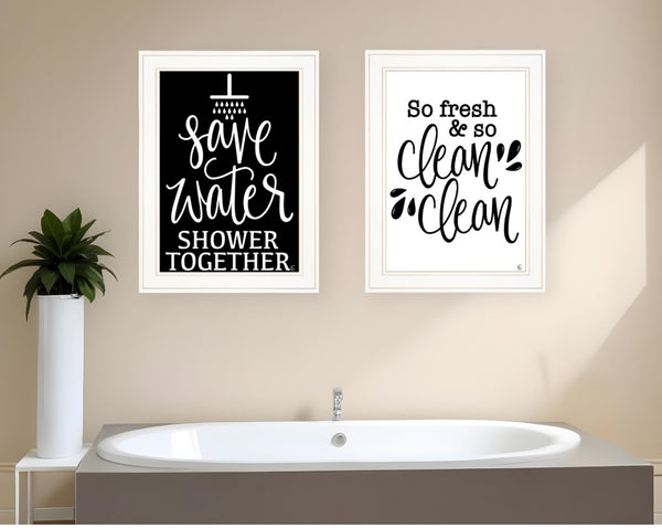 HomeRoots Set of Two Stylish White Framed Prints for Bathroom Décor - Modern Farmhouse Art for Any Space 407995