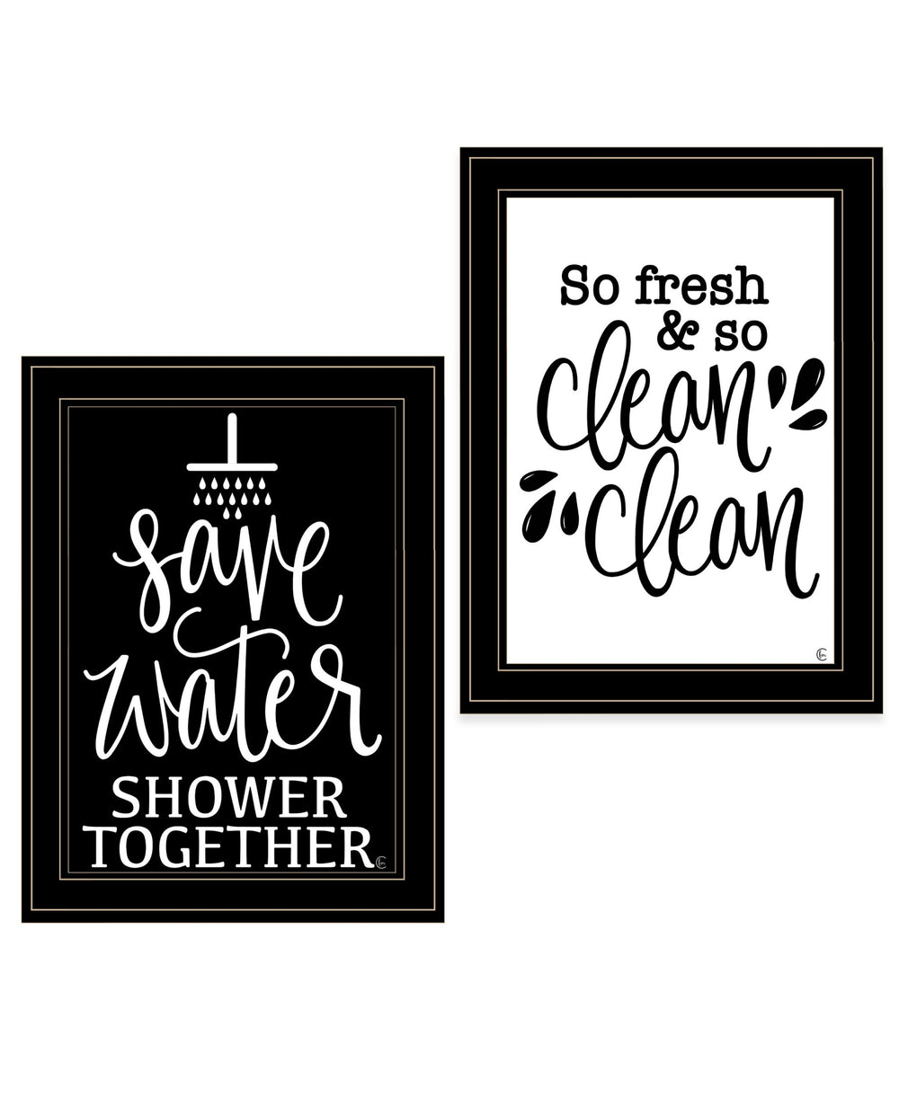 Homeroots Set Of Two Clean Or Shower Together Black Framed Print Bathroom Wall Art Black And Gold Wood Print 407996