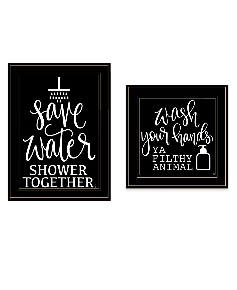 Homeroots Set Of Two Wash Up Black Framed Print Bathroom Wall Art  Wood Print 407998