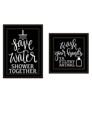 Homeroots Set Of Two Wash Up Black Framed Print Bathroom Wall Art  Wood Print 407998