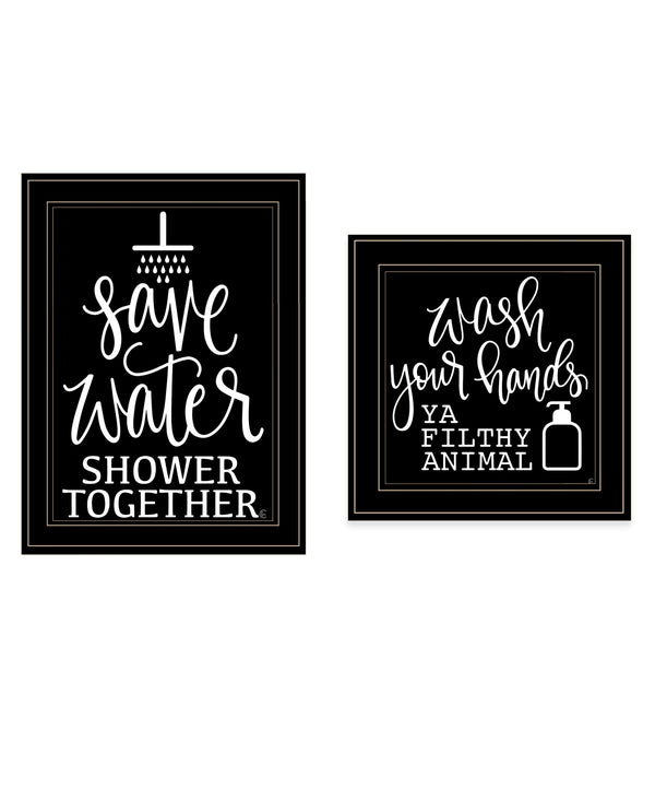 Homeroots Set Of Two Wash Up Black Framed Print Bathroom Wall Art  Wood Print 407998