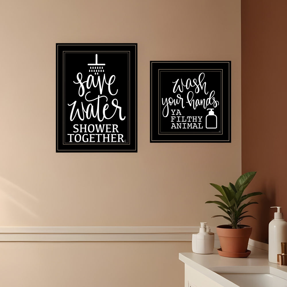 Homeroots Set Of Two Wash Up Black Framed Print Bathroom Wall Art  Wood Print 407998