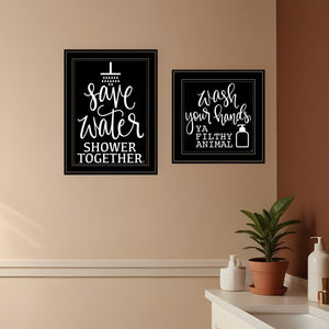 Homeroots Set Of Two Wash Up Black Framed Print Bathroom Wall Art  Wood Print 407998
