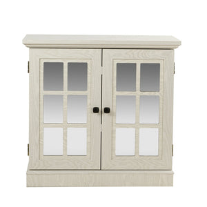 English Elm Storage Sideboard with Mirrored Acrylic Doors and Wood Grain Mdf Finish for Compact Rooms White W2899P372747