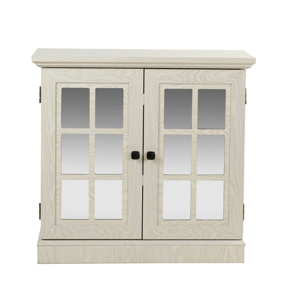 English Elm Storage Sideboard with Mirrored Acrylic Doors and Wood Grain Mdf Finish for Compact Rooms White W2899P372747
