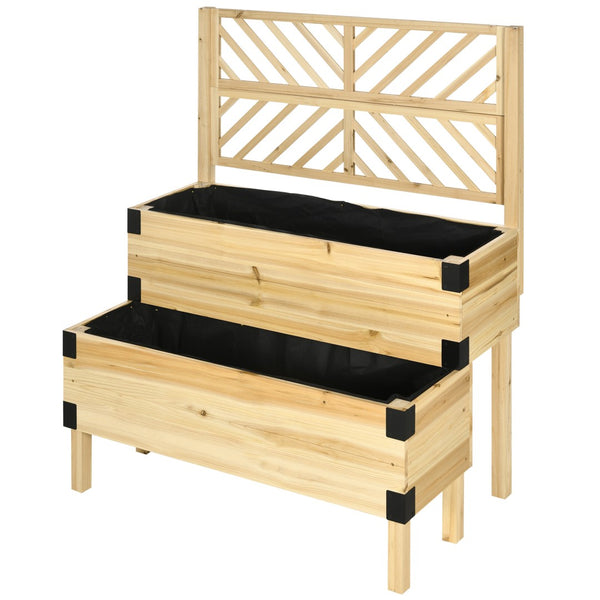 English Elm Outsunny Stylish 2-Tier Raised Garden Bed With Trellis - Elevated Wooden Planter For Vegetables & Herbs W2225P217247-GIGA