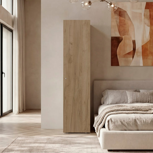 English Elm Violet Freestanding Wardrobe with Four Shelves Beige Wood Tone Bedroom Storage B092P474494