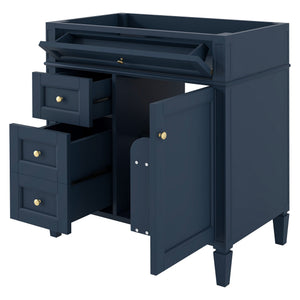 English Elm 30'' Modern Bathroom Vanity Cabinet with Roman Legs, 3 Drawers, Adjustable Shelf, Tip-Out Drawer, Durable MDF/Solid Wood Blue N710P236988C