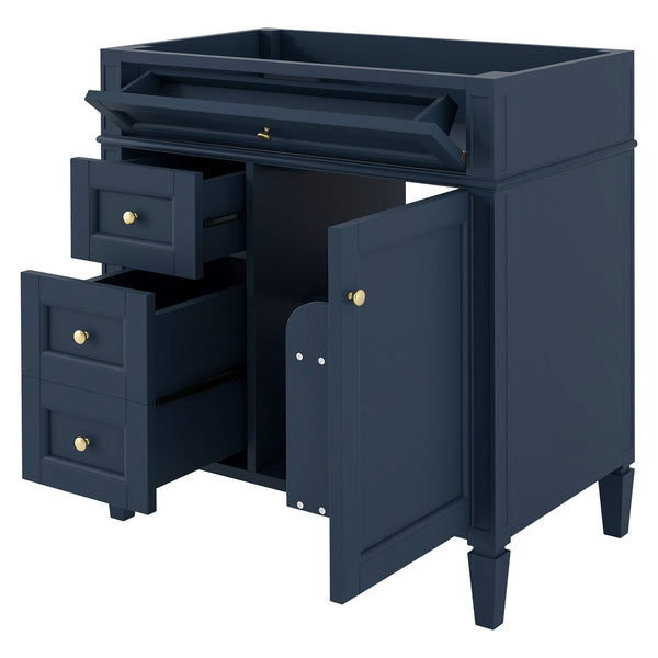 English Elm 30'' Modern Bathroom Vanity Cabinet with Roman Legs, 3 Drawers, Adjustable Shelf, Tip-Out Drawer, Durable MDF/Solid Wood Blue N710P236988C
