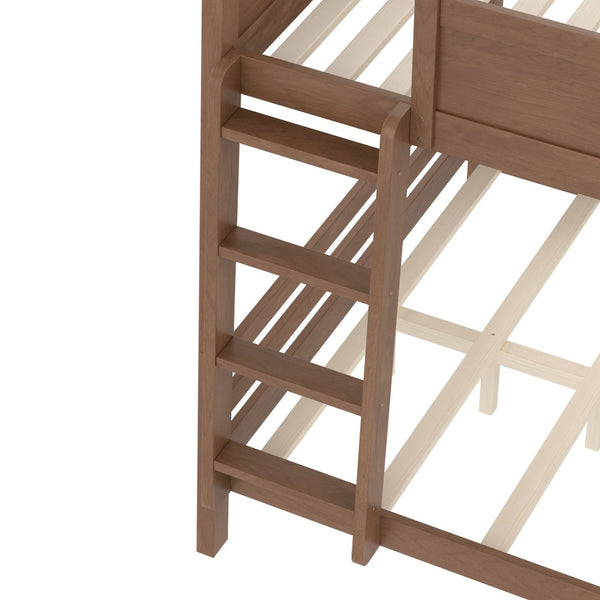 English Elm Queen Over Bunk Bed Pine Frame with Built in Shelving Detachable Vintage Style Wood W5316S00016