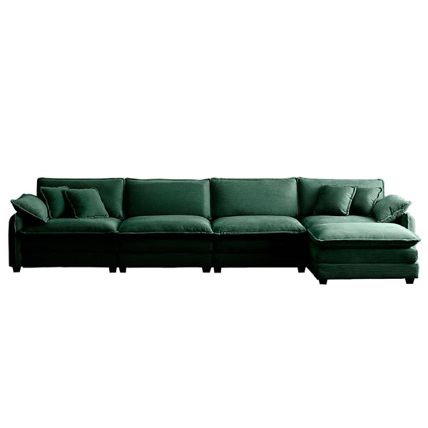 English Elm Corduroy 4-Seater Sofa With Footstool - Modern Comfort, Ergonomic Design, And Stylish Pillows Included W714S00741